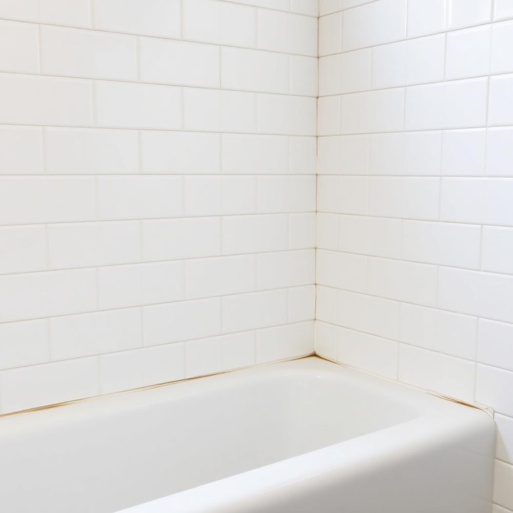 Clean white tile and bathtub caulking with no mildew