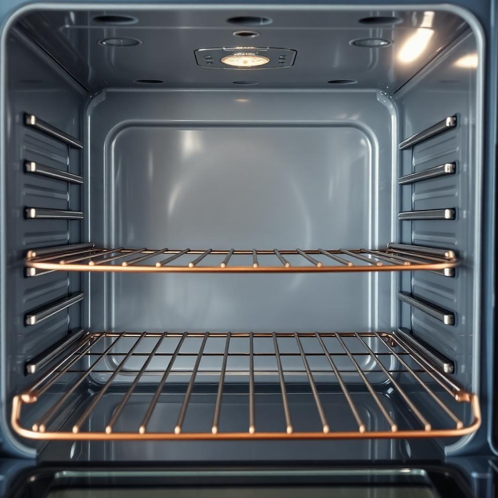 Spotless oven interior with clean racks after a deep clean